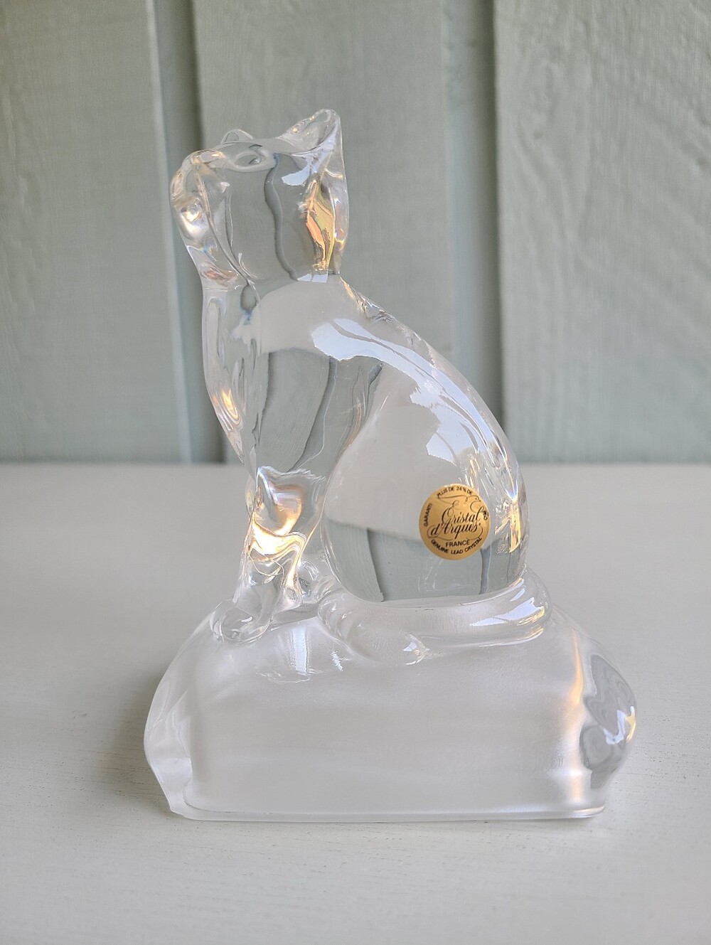 Cristal d'Arques Cat on Pillow Figurine Paperweight